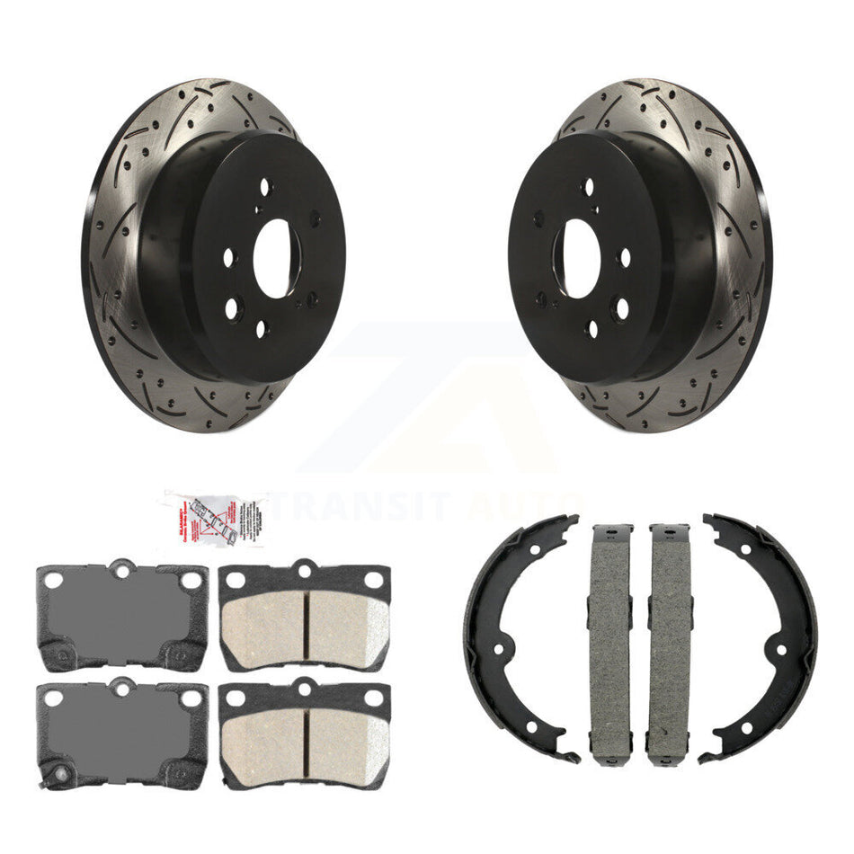 Rear Disc Drilled & Slotted Rotors Ceramic Pads Parking Brake Shoes Kit For Lexus IS250 KDA-103454