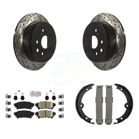 Rear Disc Drilled & Slotted Rotors Ceramic Pads Parking Brake Shoes Kit For Lexus IS250 KDA-103455