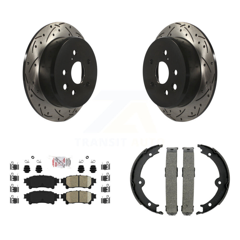 Rear Disc Drilled & Slotted Rotors Ceramic Pads Parking Brake Shoes Kit For Lexus IS250 KDA-103455