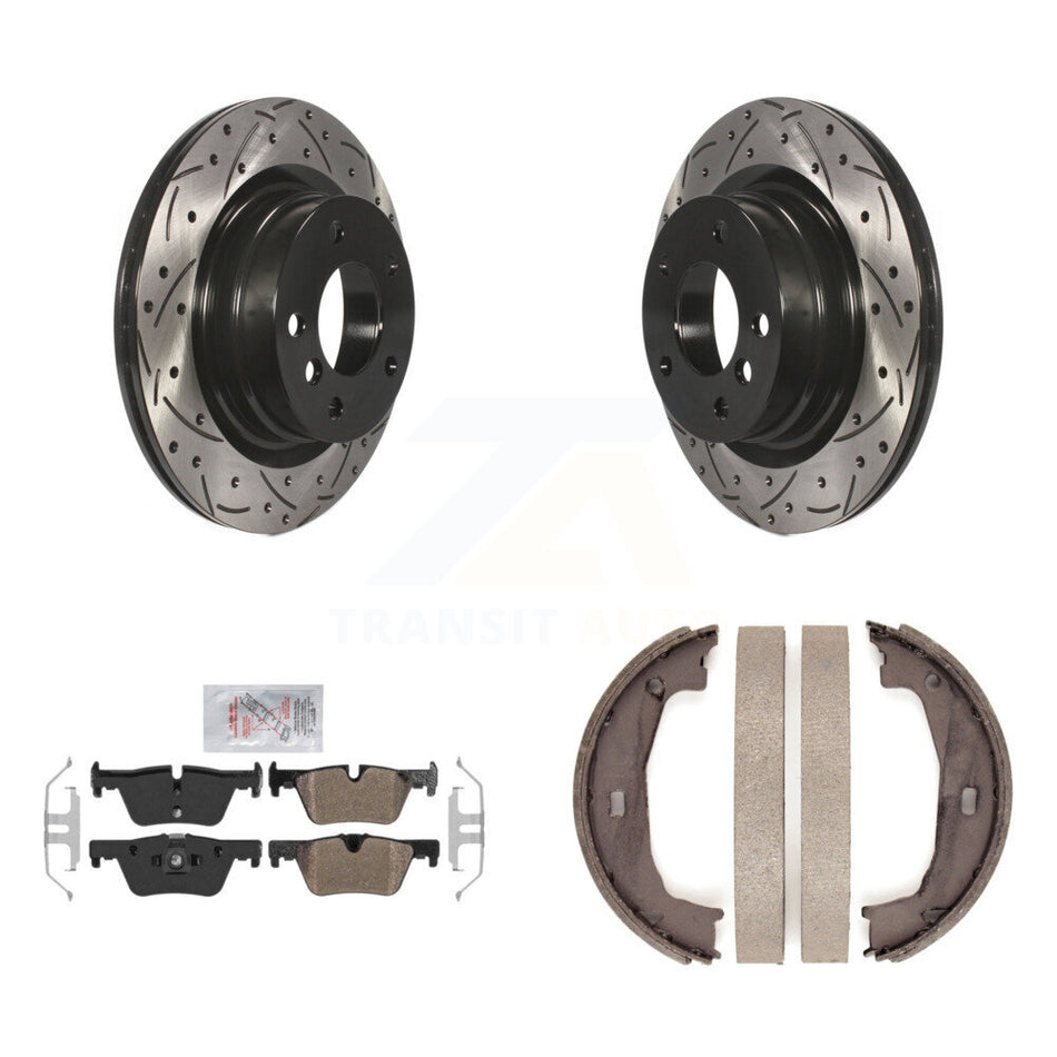 Rear Disc Drilled & Slotted Rotors Semi-Metallic Pads Parking Shoes Kit For BMW 230i 228i KDA-103467