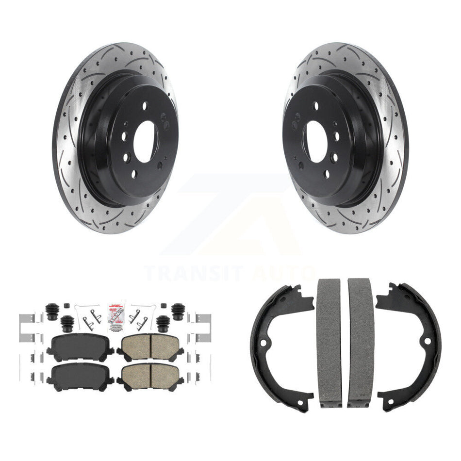 Rear Disc Drilled & Slotted Rotors Ceramic Pads Parking Brake Shoes Kit For Honda Pilot KDA-103480