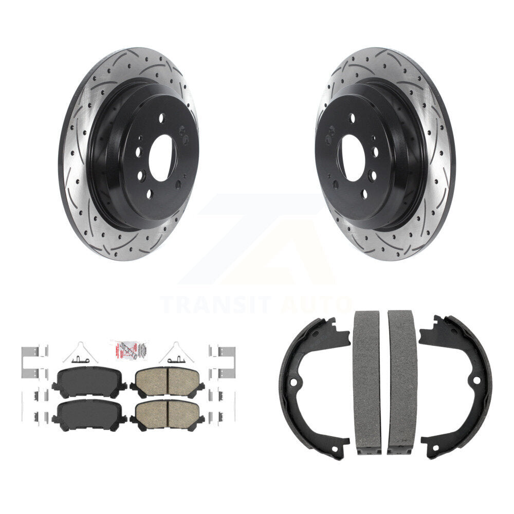 Rear Disc Drilled & Slotted Rotors Ceramic Pads Parking Brake Shoes Kit For Honda Pilot KDA-103481