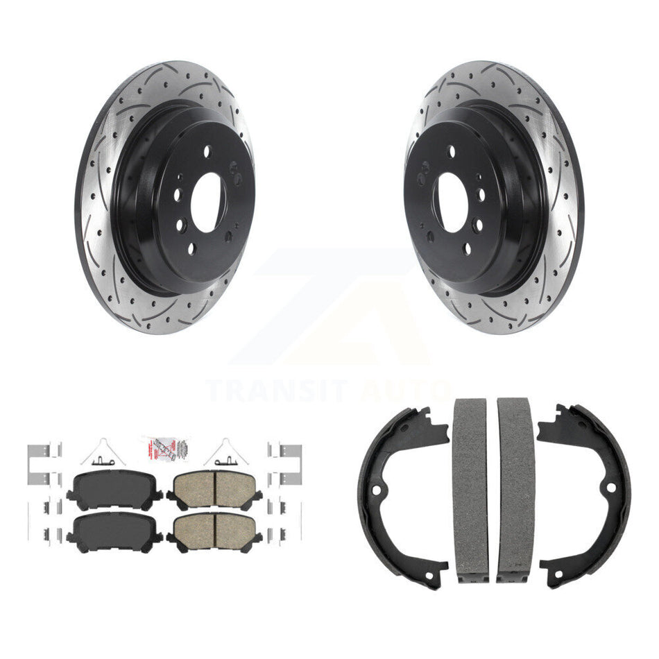 Rear Disc Drilled & Slotted Rotors Ceramic Pads Parking Brake Shoes Kit For Honda Pilot KDA-103481