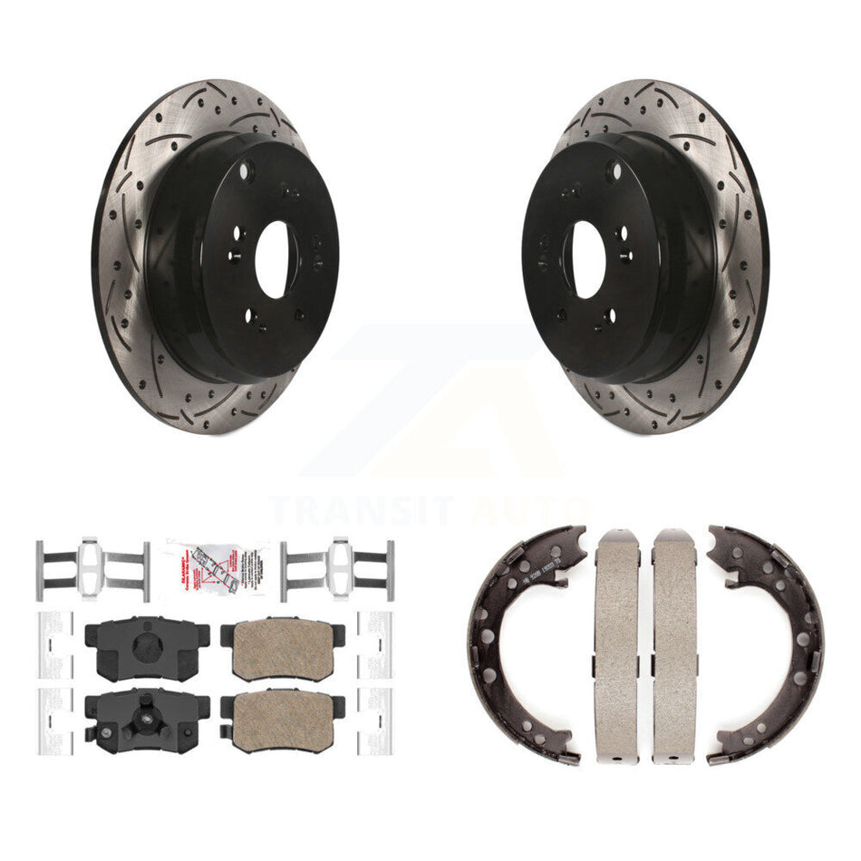 Rear Disc Drilled & Slotted Rotors Ceramic Pads Parking Shoes Kit For Honda CR-V Acura KDA-103482