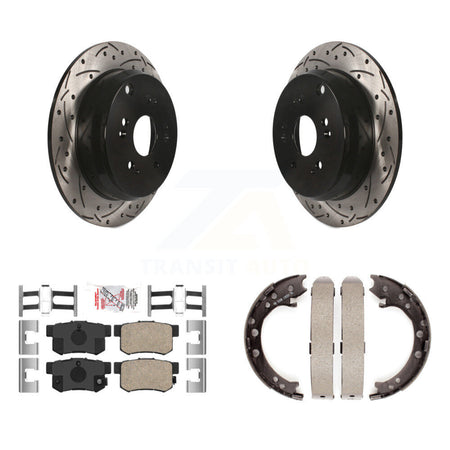 Rear Disc Drilled & Slotted Rotors Ceramic Pads And Parking Brake Shoes Kit For Acura RDX KDA-103485
