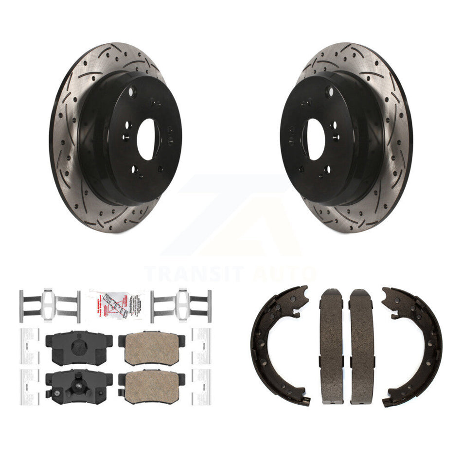 Rear Disc Drilled & Slotted Rotors Ceramic Pads Parking Shoes Kit For 05-06 Honda CR-V KDA-103486