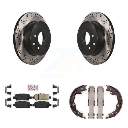 Rear Disc Drilled & Slotted Rotors Ceramic Pads Parking Shoes Kit For Nissan Rogue LEAF KDA-103488