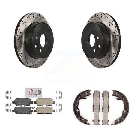 Rear Disc Drilled & Slotted Rotors Ceramic Pads Parking Shoes Kit For Nissan Rogue LEAF KDA-103490