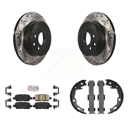 Rear Disc Drilled & Slotted Rotors Ceramic Pads Parking Shoes Kit For Nissan Rogue Sport KDA-103492