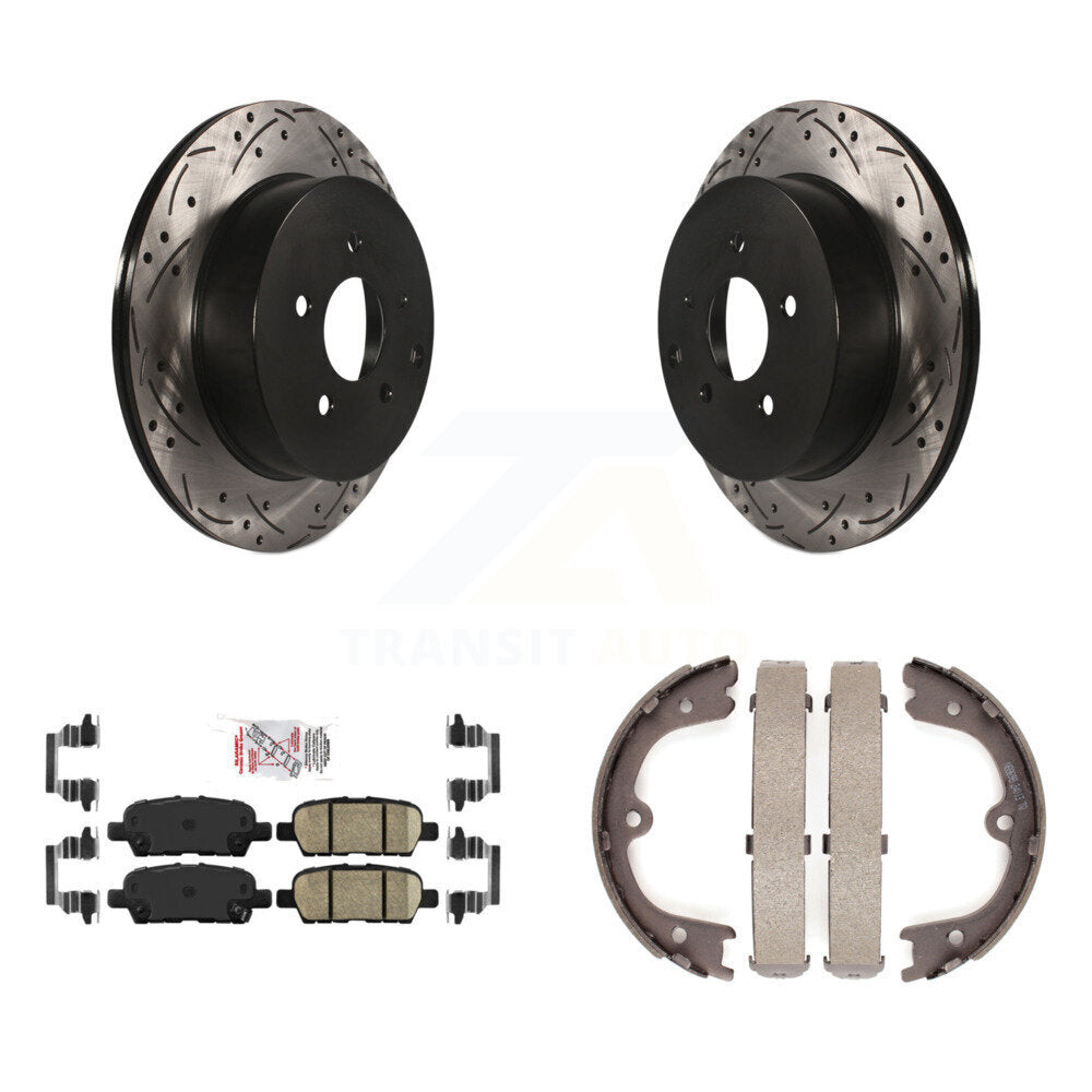 Rear Disc Drilled & Slotted Rotors Ceramic Pads Parking Shoes Kit For Nissan Murano JX35 KDA-103500