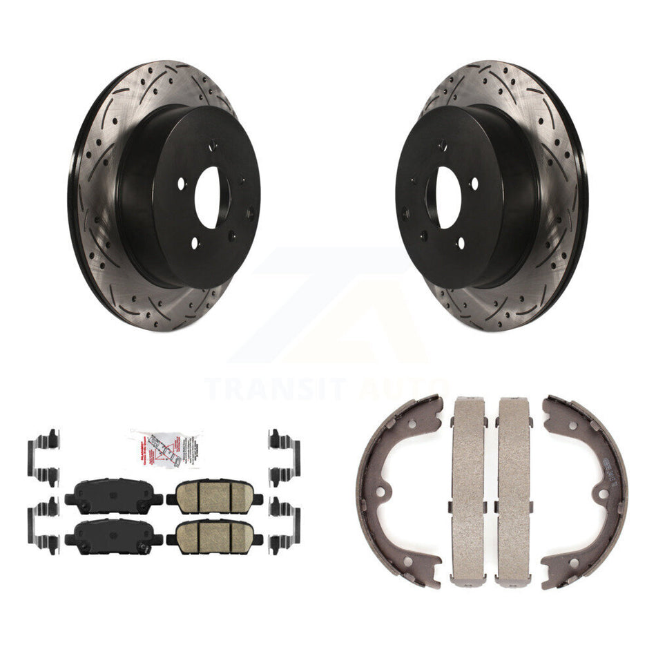 Rear Disc Drilled & Slotted Rotors Ceramic Pads Parking Shoes Kit For Nissan Murano JX35 KDA-103500