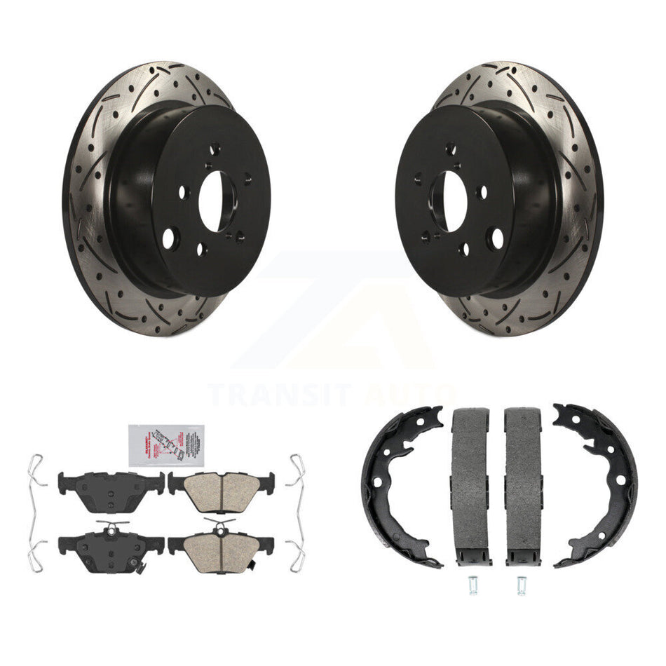 Rear Disc Drilled & Slotted Rotors Ceramic Pads Parking Shoes Kit For Subaru Crosstrek KDA-103508