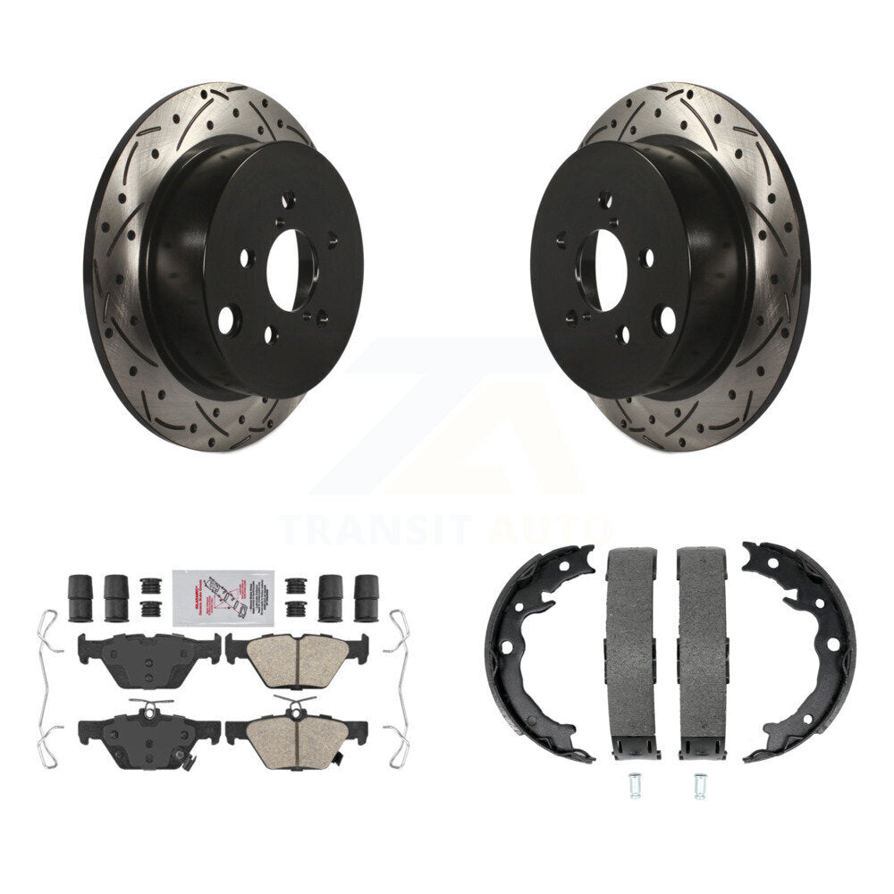 Rear Disc Drilled & Slotted Rotors Ceramic Pads Parking Shoes Kit For Subaru Crosstrek KDA-103509
