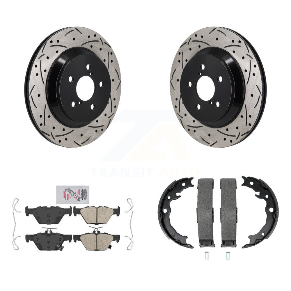 Rear Disc Drilled & Slotted Rotors Ceramic Pads Parking Shoes Kit For Subaru Crosstrek KDA-103510