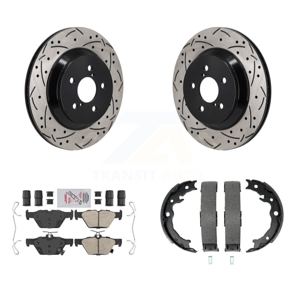 Rear Disc Drilled & Slotted Rotors Ceramic Pads Parking Shoes Kit For Subaru Crosstrek KDA-103511