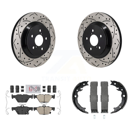 Rear Disc Drilled & Slotted Rotors Ceramic Pads Parking Shoes Kit For Subaru Crosstrek KDA-103511