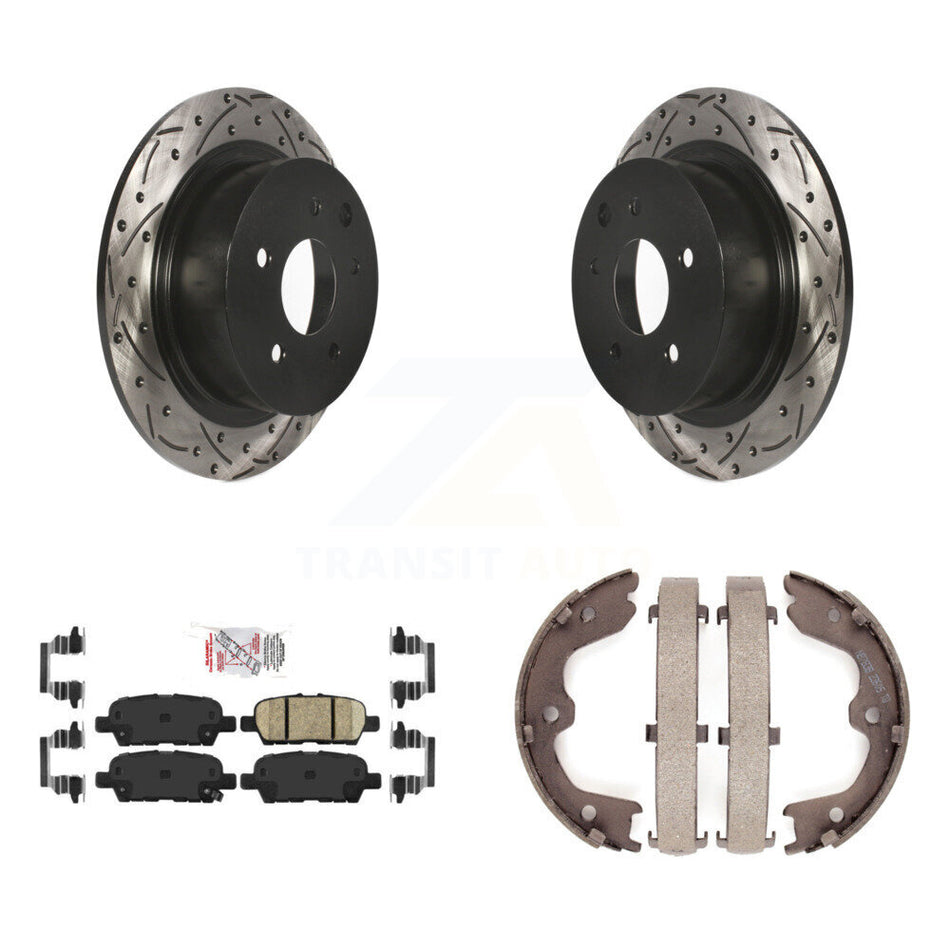 Rear Disc Drilled & Slotted Rotors Ceramic Pads Parking Brake Shoes Kit For Nissan Altima KDA-103530