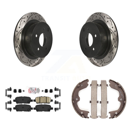 Rear Disc Drilled & Slotted Rotors Ceramic Pads Parking Brake Shoes Kit For Nissan Altima KDA-103531