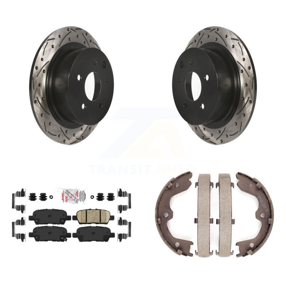 Rear Disc Drilled & Slotted Rotors Ceramic Pads Parking Brake Shoes Kit For Nissan Altima KDA-103531
