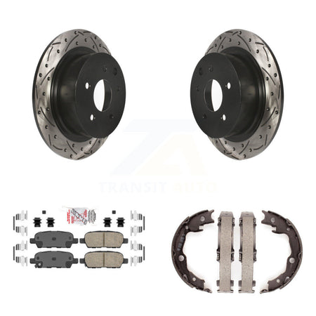 Rear Disc Drilled & Slotted Rotors Ceramic Pads Parking Brake Shoes Kit For Nissan Sentra KDA-103532