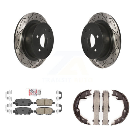 Rear Disc Drilled & Slotted Rotors Ceramic Pads Parking Brake Shoes Kit For Nissan Sentra KDA-103533