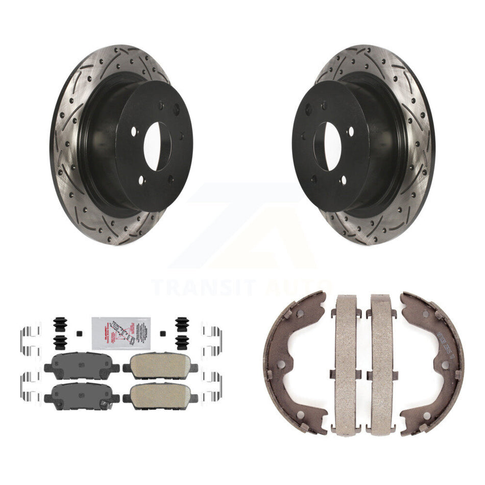 Rear Disc Drilled & Slotted Rotors Ceramic Pads Parking Brake Shoes Kit For Nissan Altima KDA-103536