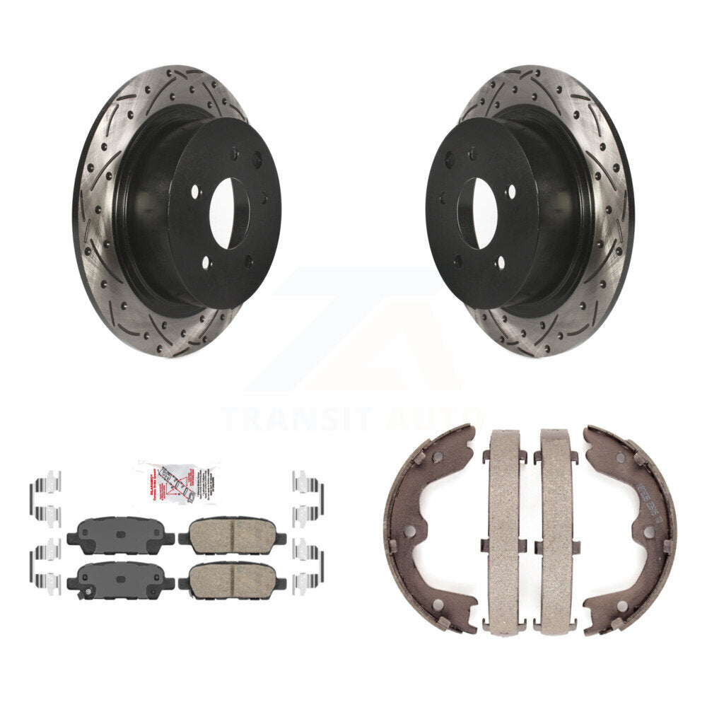 Rear Disc Drilled & Slotted Rotors Ceramic Pads Parking Shoes Kit For 07-09 Nissan Altima KDA-103538