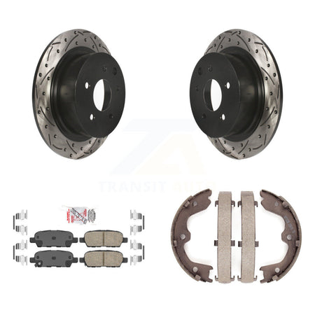 Rear Disc Drilled & Slotted Rotors Ceramic Pads Parking Shoes Kit For 07-09 Nissan Altima KDA-103538