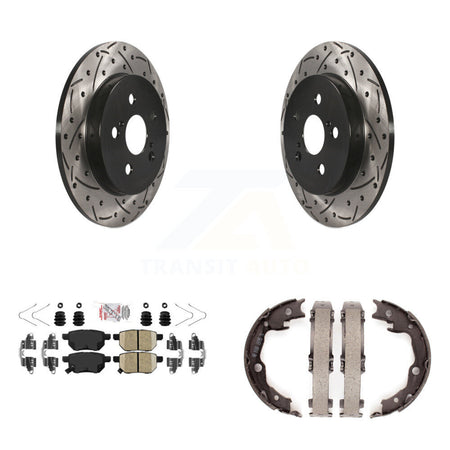 Rear Disc Drilled & Slotted Rotors Ceramic Pads Parking Shoes Kit For Toyota Matrix Vibe KDA-103540