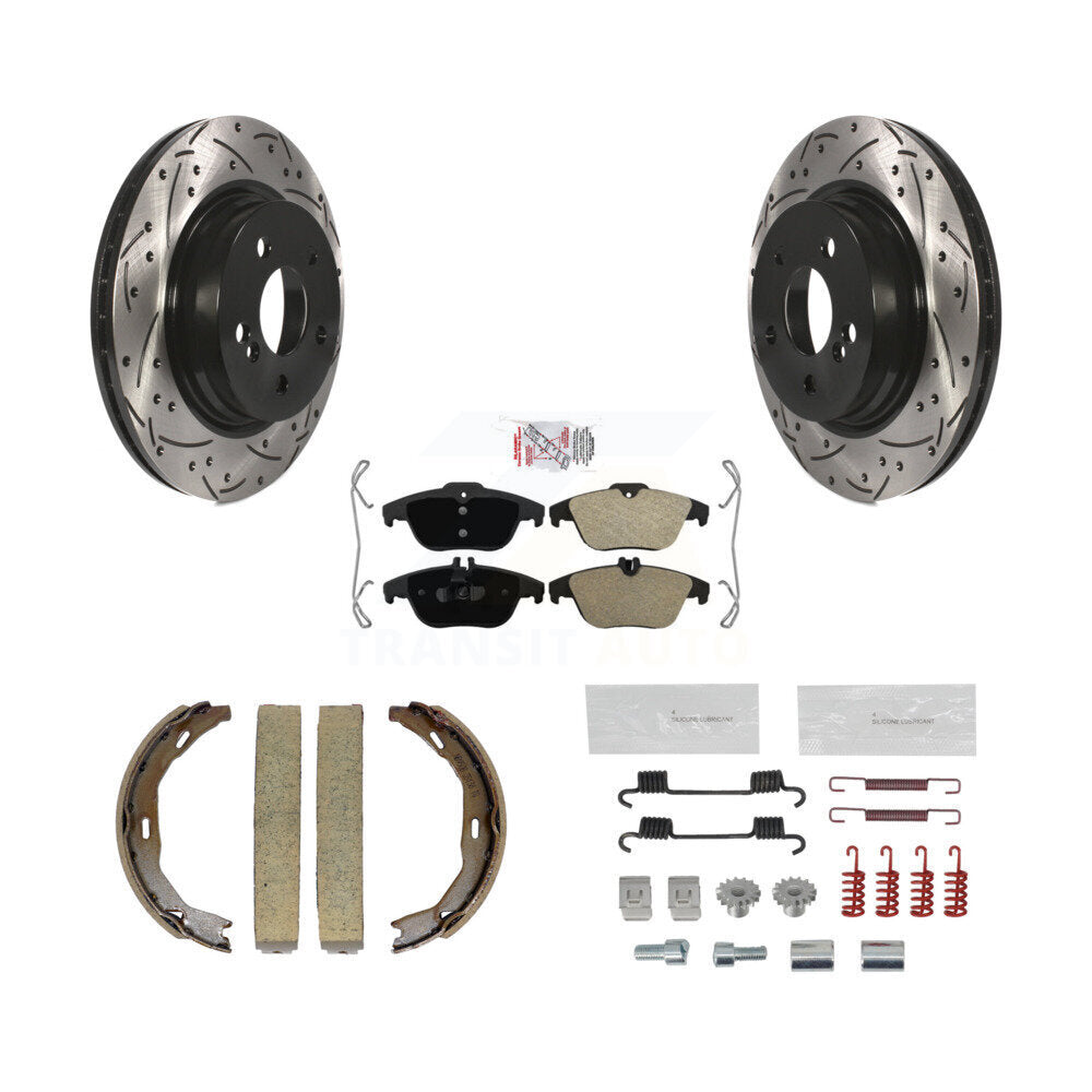 Rear Disc Drilled & Slotted Rotors Semi-Metallic Pads Parking Shoes Hardware Kit For C300 KDA-103602