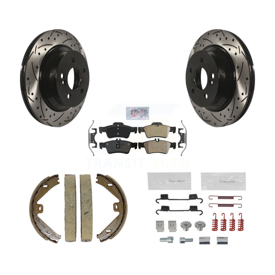 Rear Disc Drilled & Slotted Rotors Semi-Metallic Pads Parking Shoes Hardware Kit For E350 KDA-103604