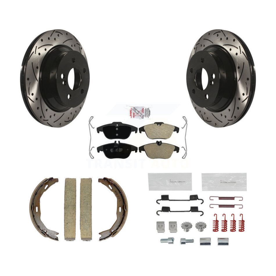Rear Disc Drilled & Slotted Rotors Semi-Metallic Pads Parking Shoes Hardware Kit For E350 KDA-103606