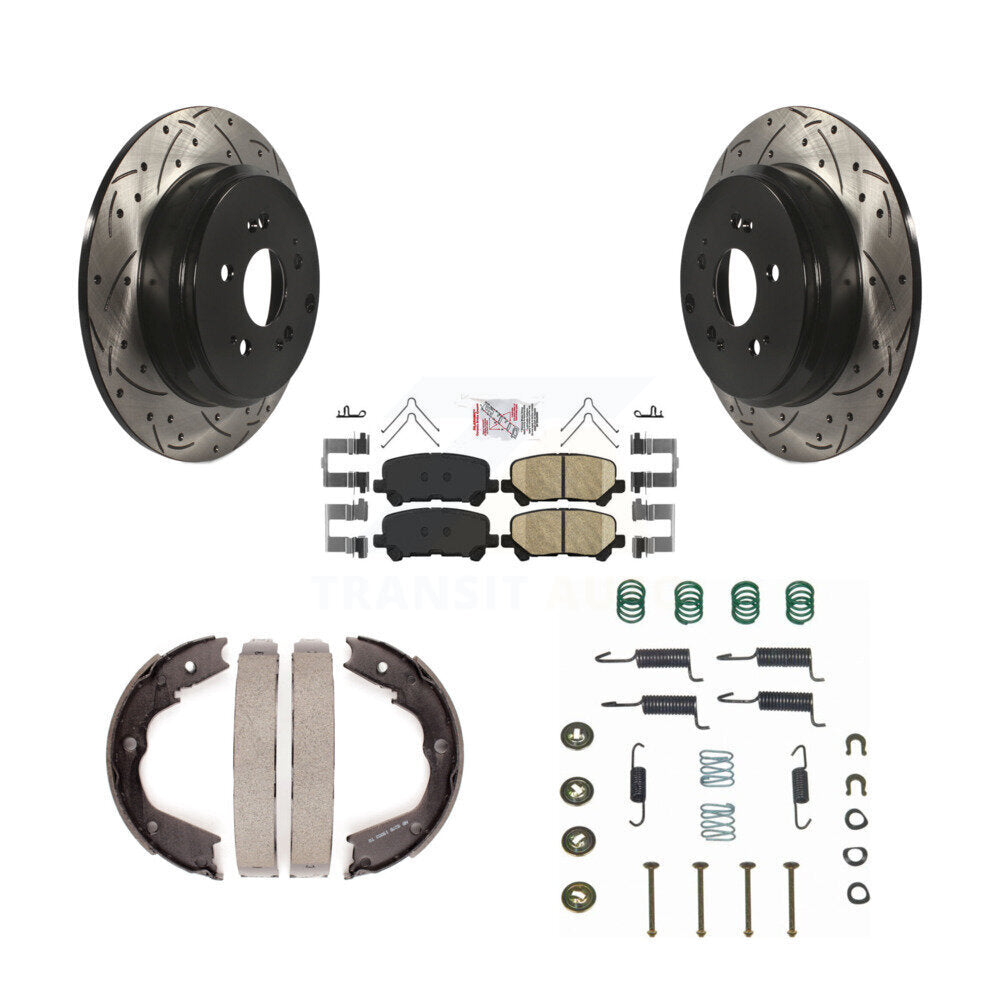 Rear Disc Drilled & Slotted Rotors Ceramic Pads Parking Shoes Hardware Kit For Honda MDX KDA-103612