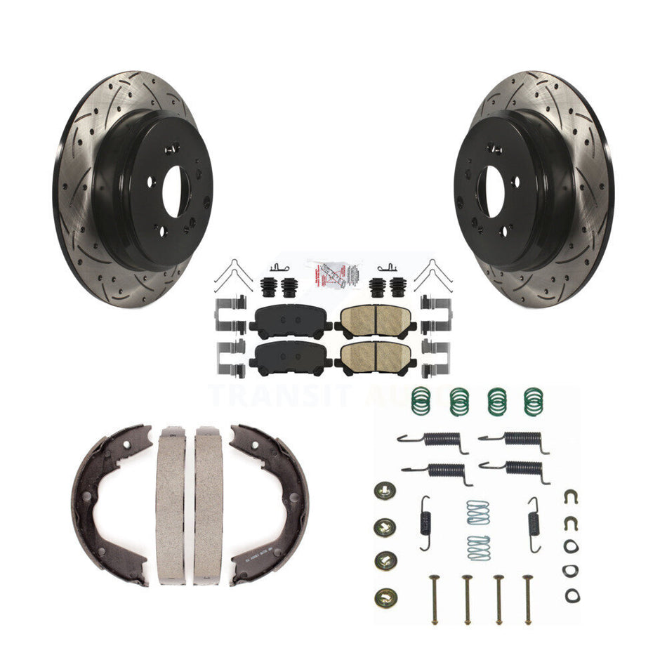 Rear Disc Drilled & Slotted Rotors Ceramic Pads Parking Shoes Hardware Kit For Honda MDX KDA-103613