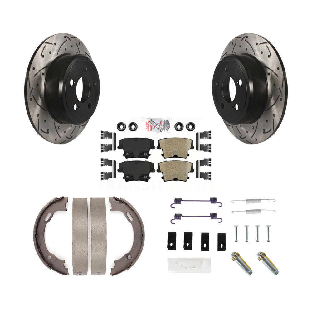 Rear Disc Drilled & Slotted Rotors Ceramic Pads Parking Shoes Hardware Kit For Dodge 300 KDA-103654