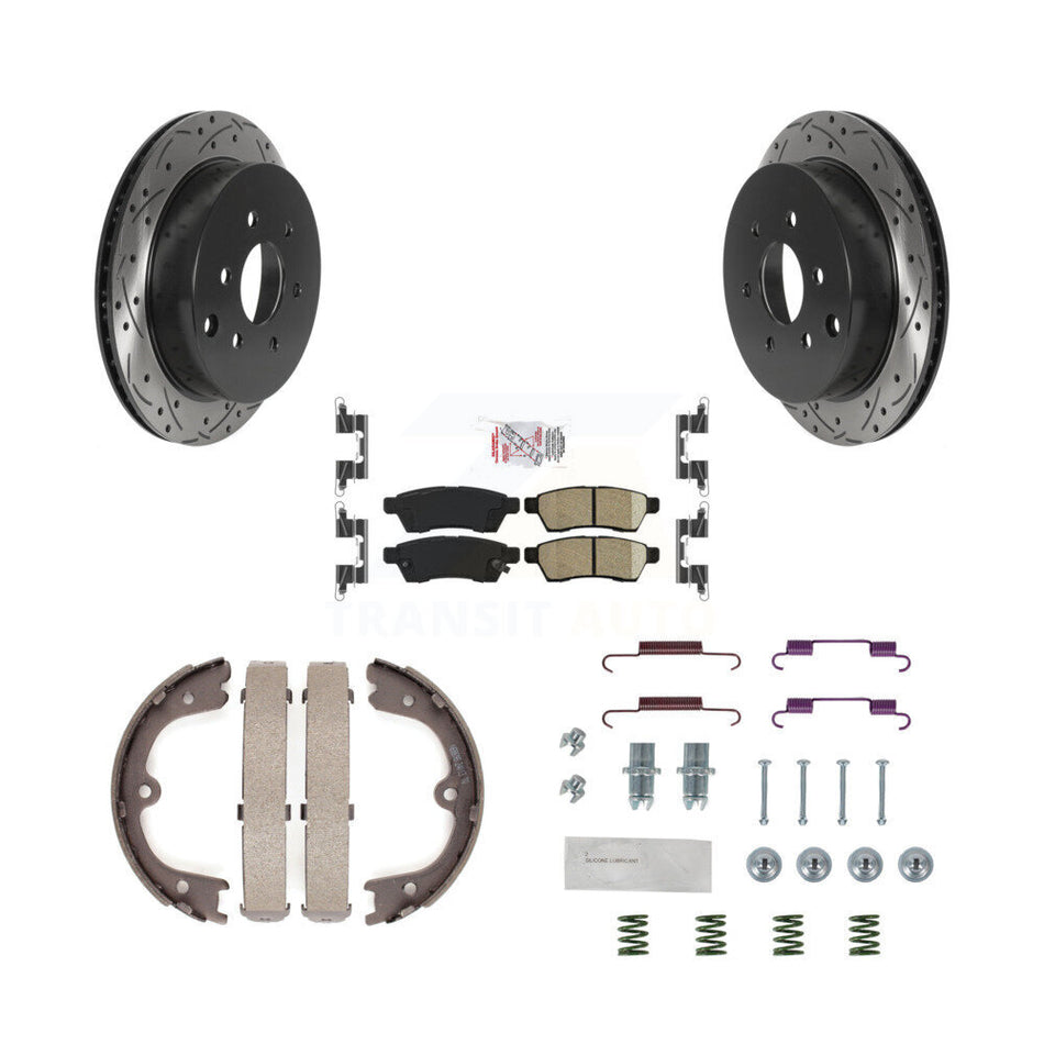 Rear Disc Drilled & Slotted Rotors Ceramic Pads Parking Shoes And Hardware Kit For Nissan KDA-103667