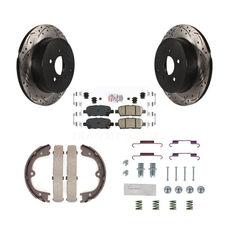 Rear Disc Drilled & Slotted Rotors Ceramic Pads Parking Shoes And Hardware Kit For Nissan KDA-103672