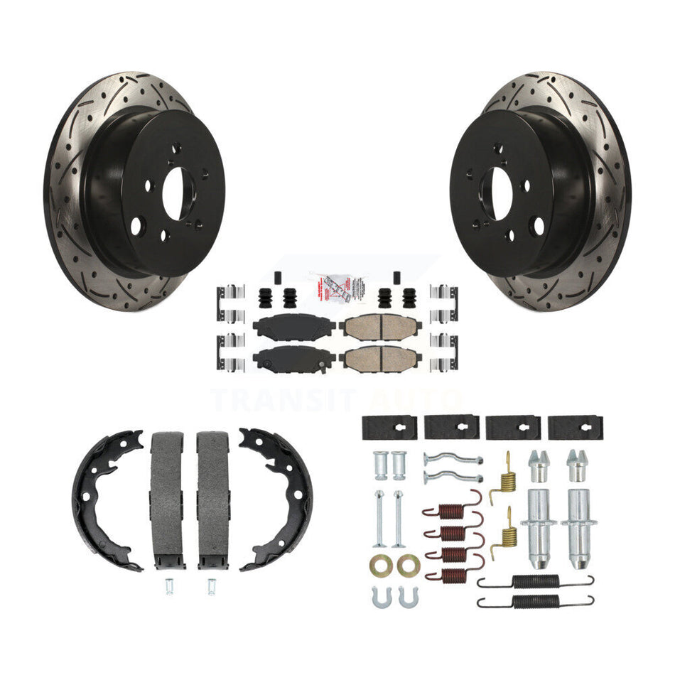Rear Disc Drilled & Slotted Rotors Ceramic Pads Parking Shoes Hardware Kit For Subaru XV KDA-103728