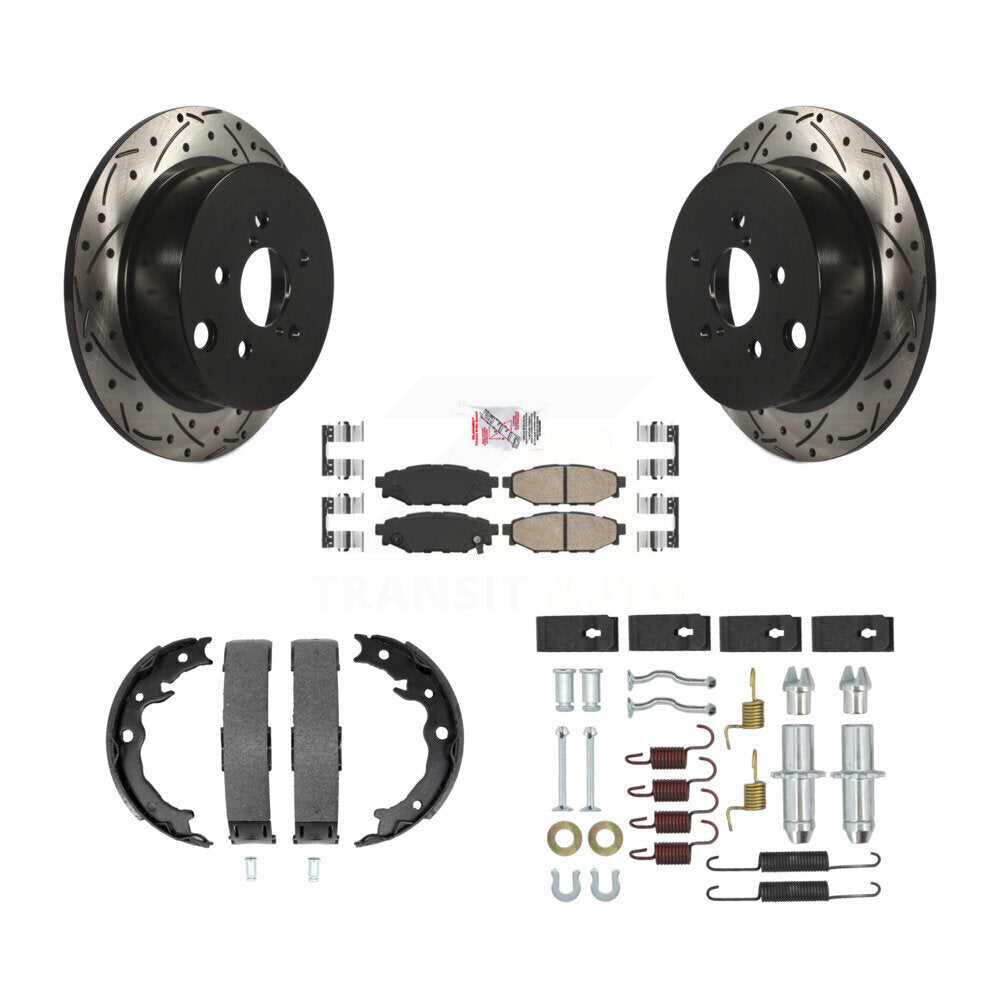 Rear Disc Drilled & Slotted Rotors Ceramic Pads Parking Shoes Hardware Kit For Subaru XV KDA-103729