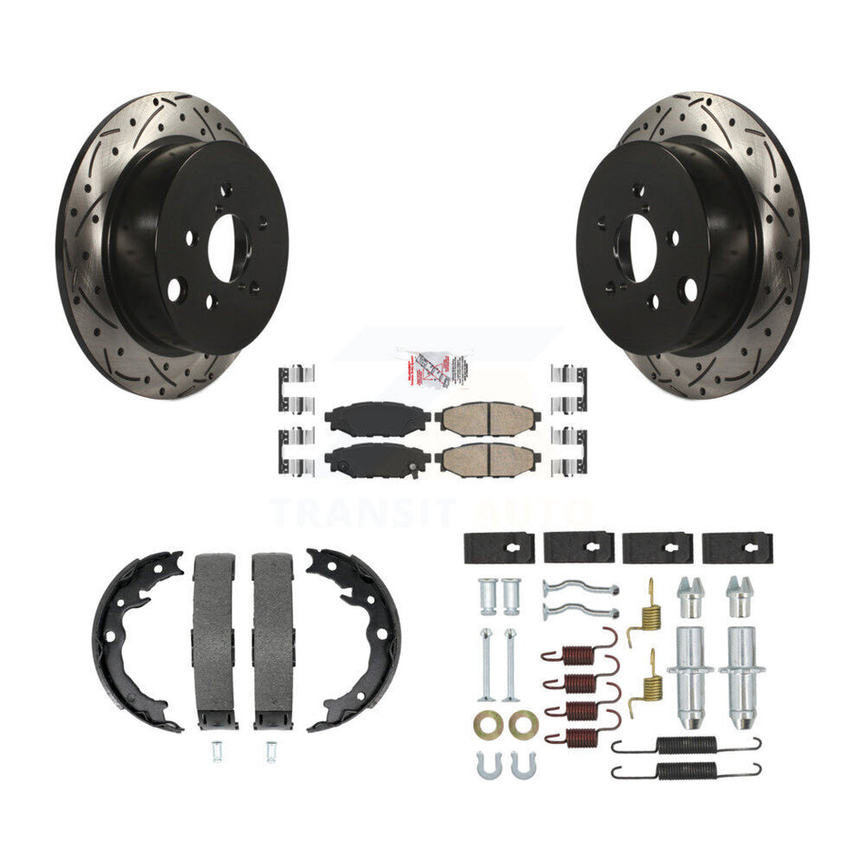 Rear Disc Drilled & Slotted Rotors Ceramic Pads Parking Shoes Hardware Kit For Subaru XV KDA-103729