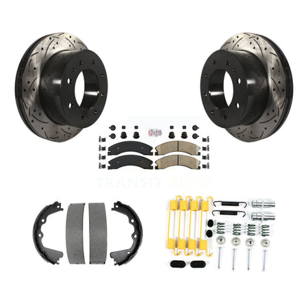 Rear Disc Drilled & Slotted Rotors Ceramic Pads Parking Shoes Hardware Kit For GMC Sierra KDA-103742