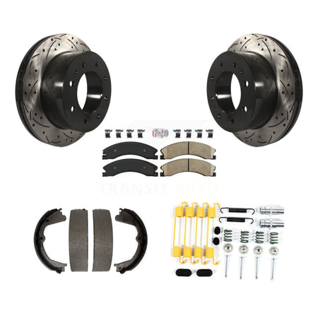 Rear Disc Drilled & Slotted Rotors Ceramic Pads Parking Shoes Hardware Kit For Chevrolet KDA-103744