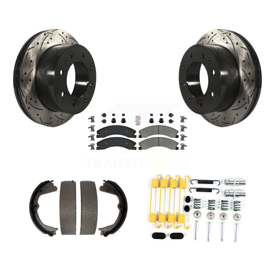 Rear Disc Drilled & Slotted Rotors Semi-Metallic Pads Parking Shoes Hardware Kit For 2500 KDA-103746