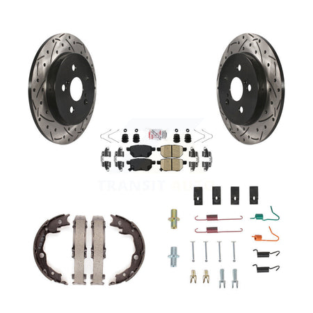 Rear Disc Drilled & Slotted Rotors Ceramic Pads Parking Shoes And Hardware Kit For Toyota KDA-103761