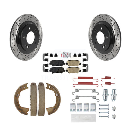 Rear Disc Drilled & Slotted Rotors Ceramic Pads Parking Shoes Hardware Kit For Kia Optima KDA-103792