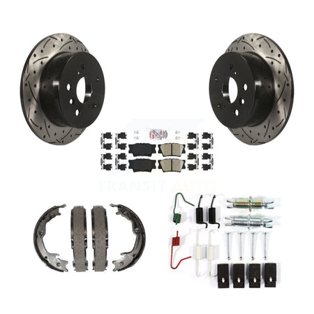 Rear Disc Drilled & Slotted Rotors Ceramic Pads Parking Shoes And Hardware Kit For Toyota KDA-103820