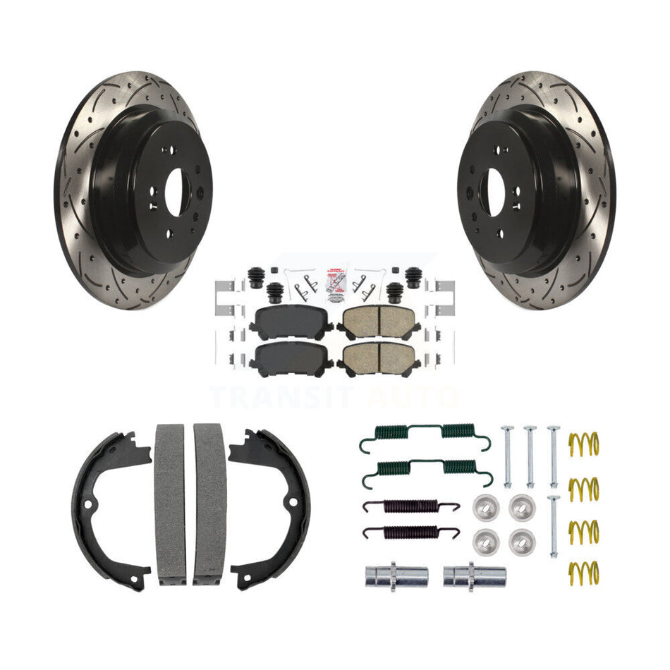 Rear Disc Drilled & Slotted Rotors Ceramic Pads Parking Shoes Hardware Kit For Acura MDX KDA-103821