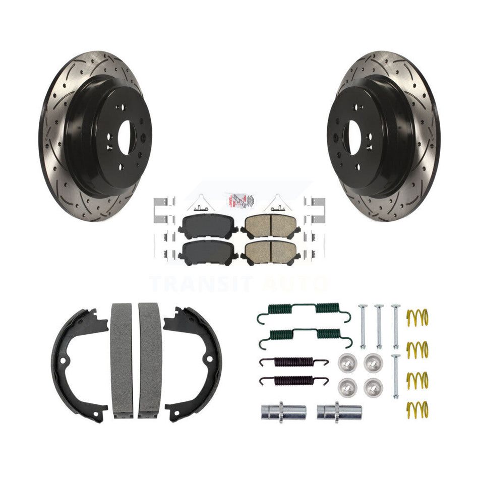 Rear Disc Drilled & Slotted Rotors Ceramic Pads Parking Shoes Hardware Kit For Acura MDX KDA-103822
