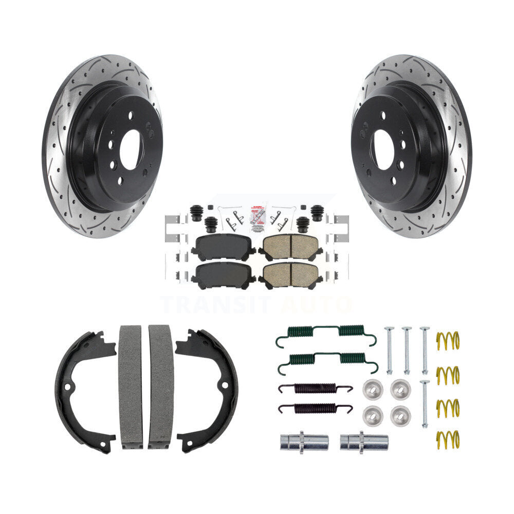 Rear Disc Drilled & Slotted Rotors Ceramic Pads Parking Shoes And Hardware Kit For Honda KDA-103823