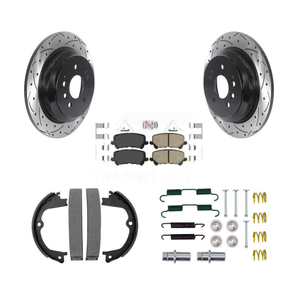 Rear Disc Drilled & Slotted Rotors Ceramic Pads Parking Shoes And Hardware Kit For Honda KDA-103824